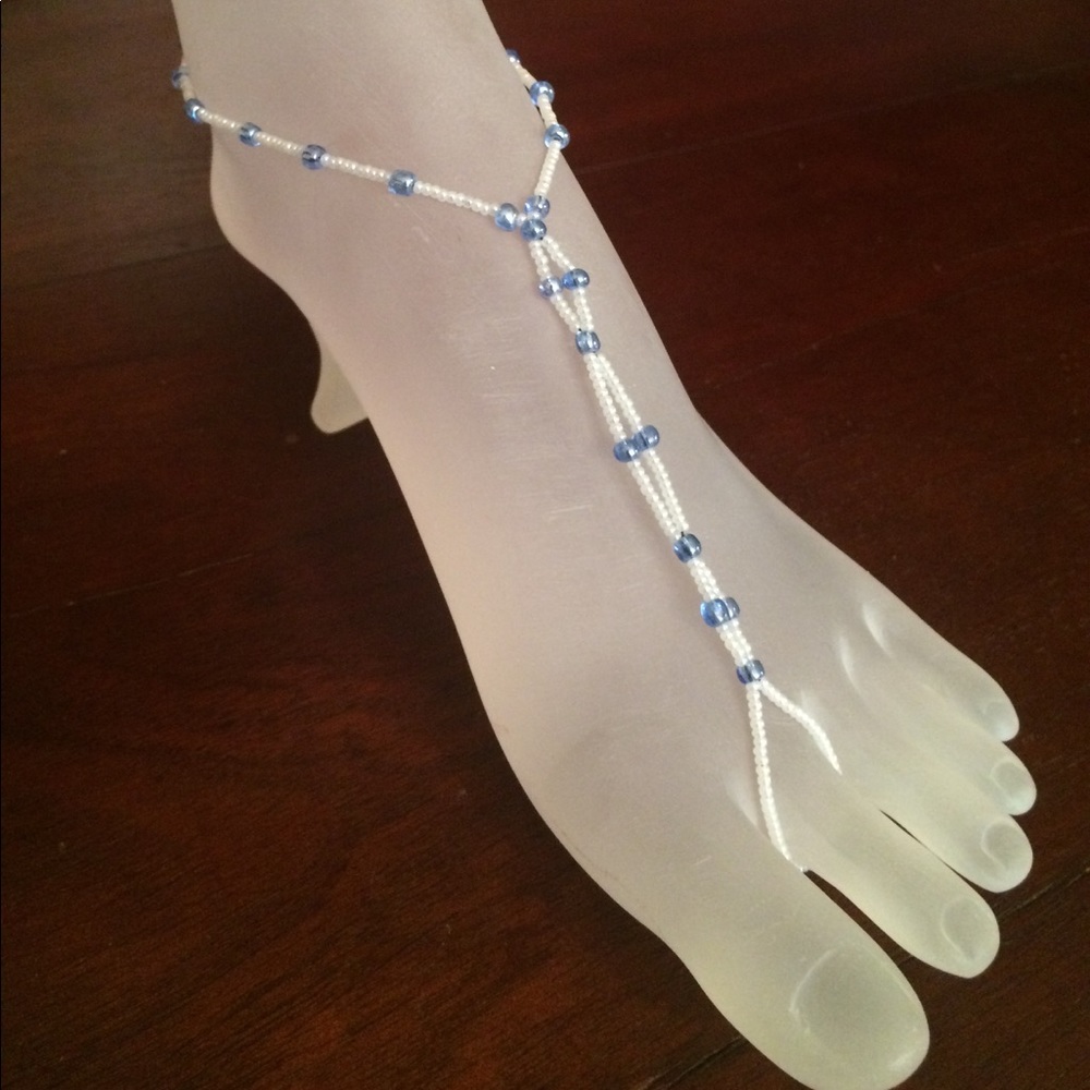 Blue and White Barefoot Sandals